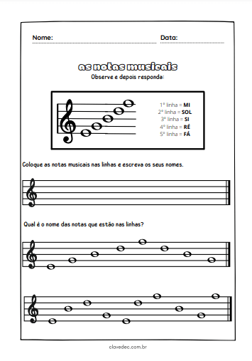 atividades notas musicais, leitura e percepção musical 2